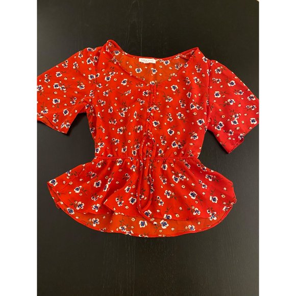 Socialite Peplum Top Women‎ XS Red Floral Elastic Waist Date Night Fall Festival - Picture 10 of 16